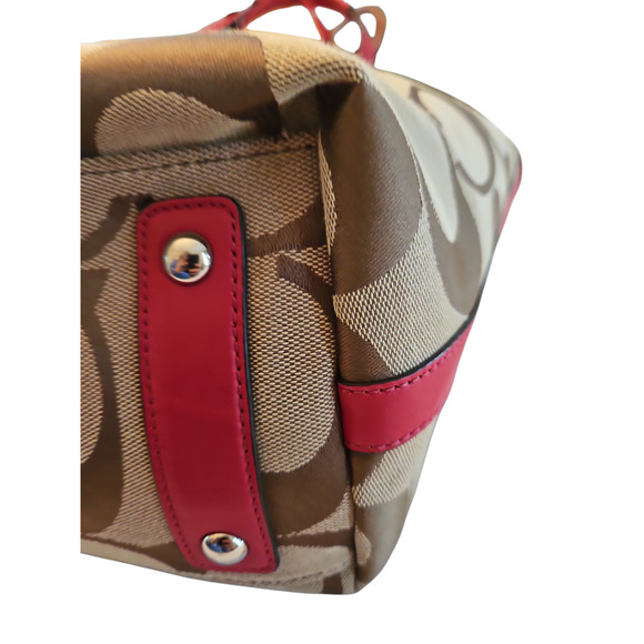 COACH Hamptons Khaki Red Signature Stripe Shoulder Tote Bag #19999 - Picture 10 of 13